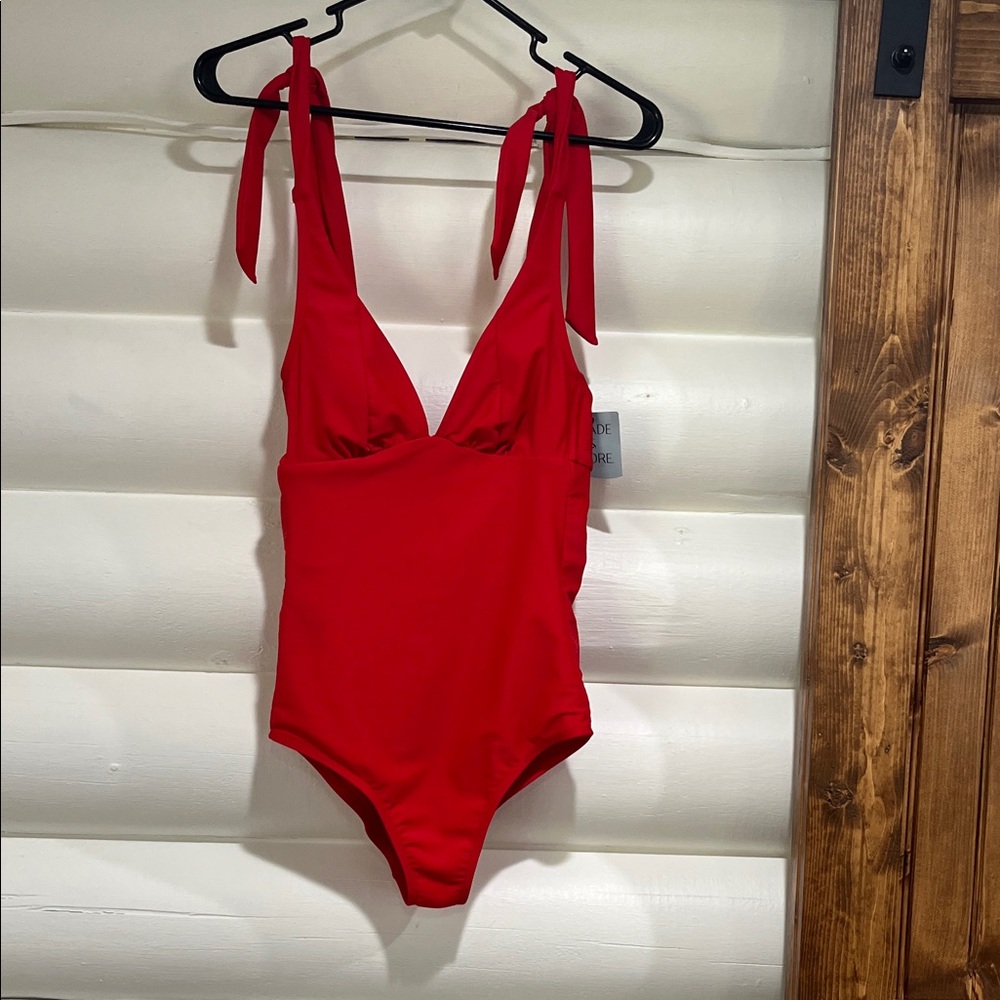 Shade & Shore Red Tie-Strap One-Piece Swimsuit